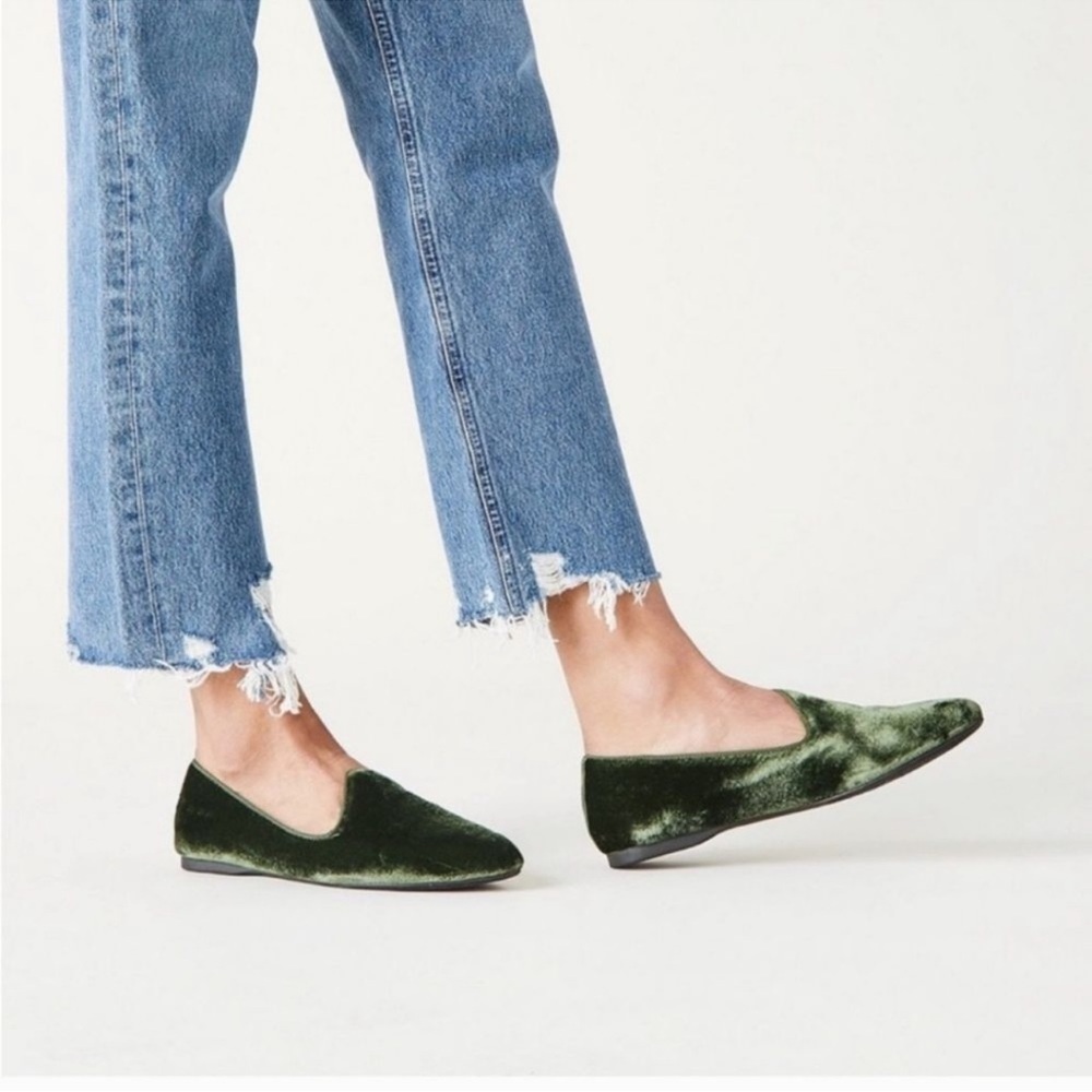 Birdies The Heron Loafers Green Crushed Velvet Flats Sz 7 - Picture 3 of 11